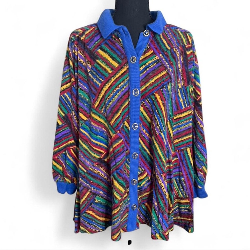 Vintage 80’s Gibi Roma 100% Wool Multicolor Button Front Collared Sweater L